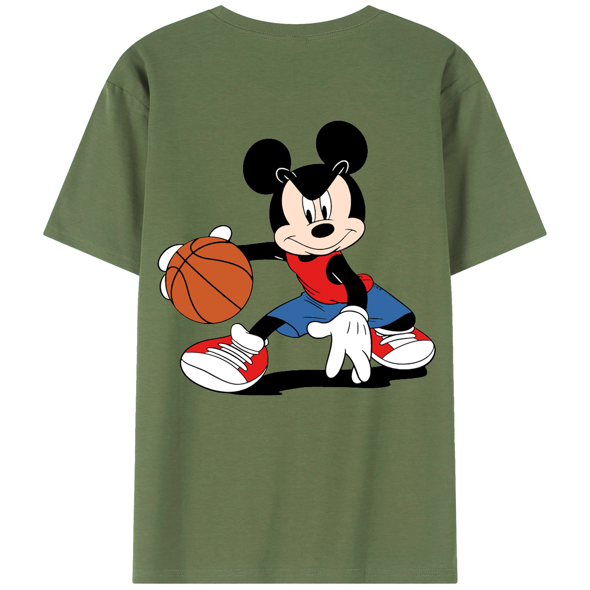 ミッキーマウス Mickey Mouse 綿100％ メンズ半袖Tシャツ（バックプリント） 通気性